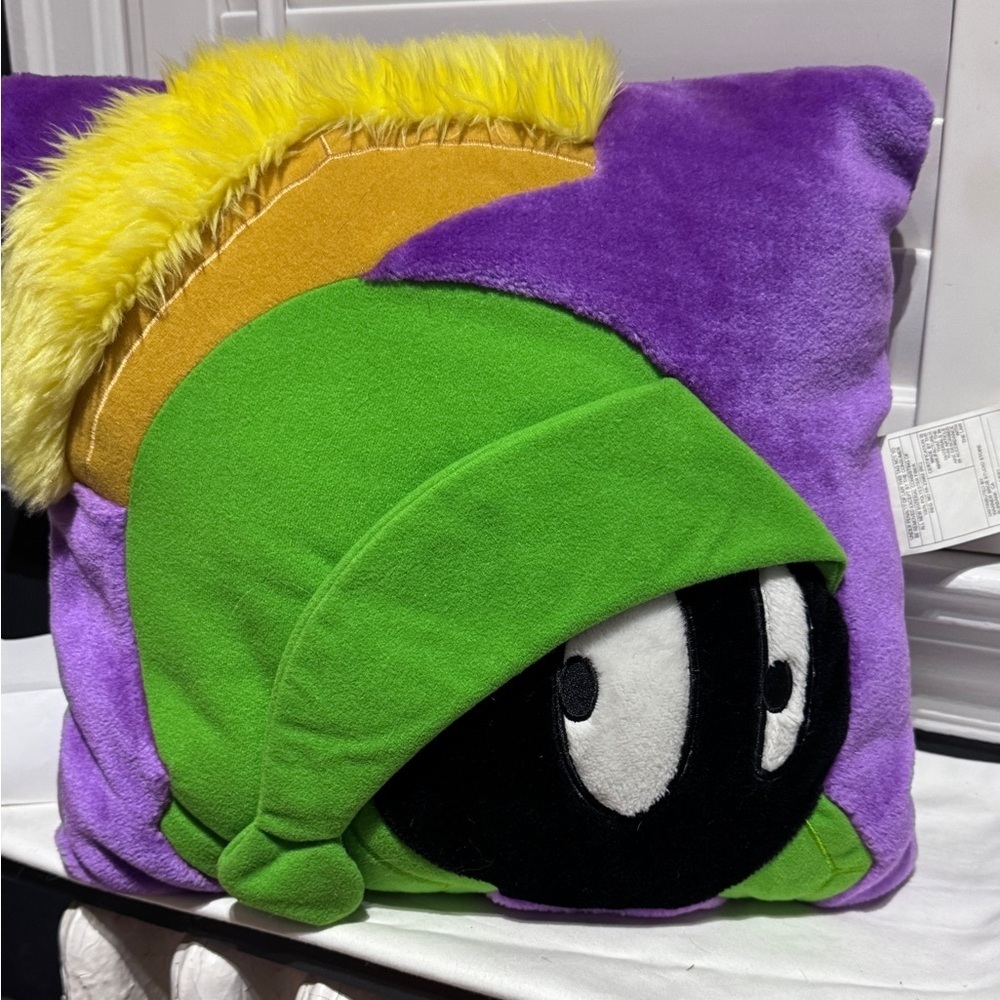 🛸💚 RARE Vintage 2001 Marvin the Martian Plush Pillow – 13” x 13” 💚🛸